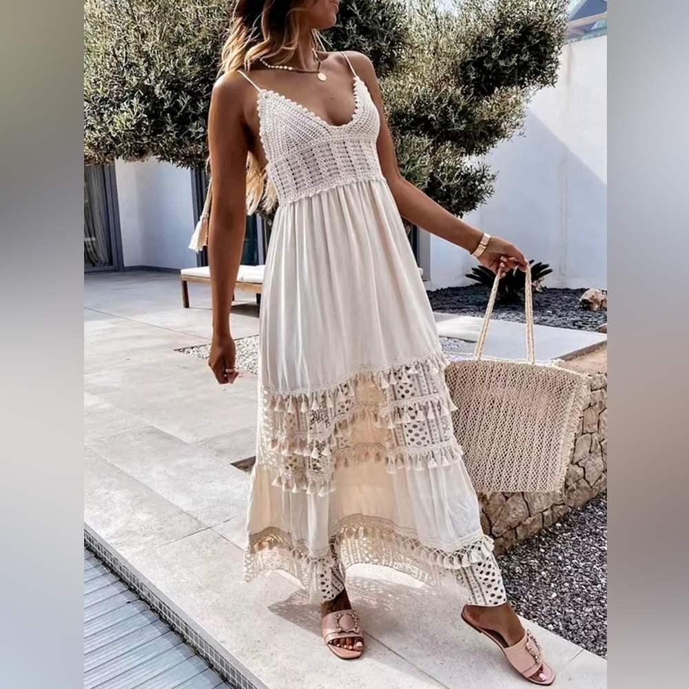 Boho Crochet Tassel Maxi Summer Dress - Picture 4 of 8